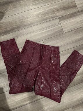 Nasty Gal Croc-Embossed Wine Faux Leather pants (6)
